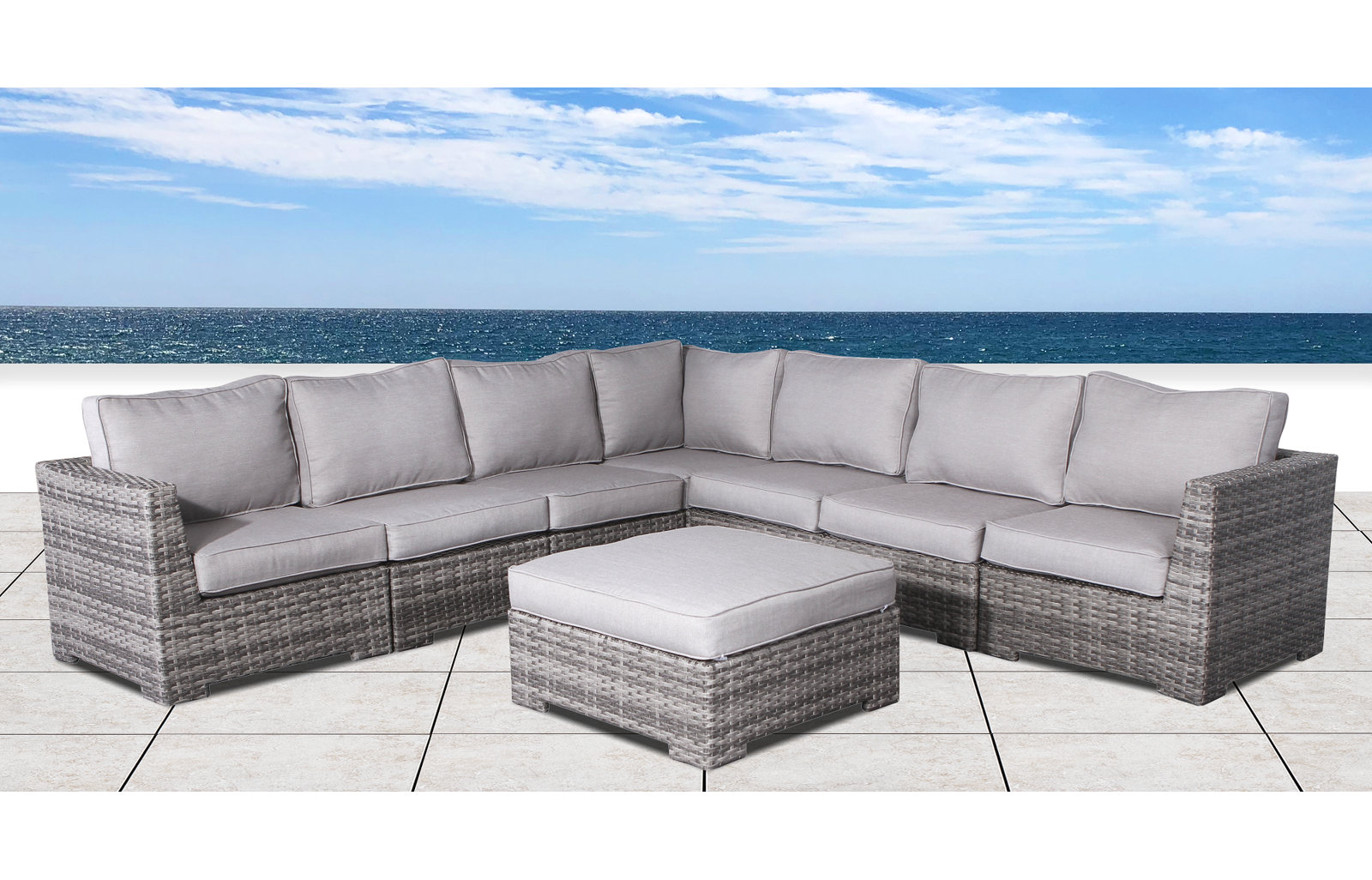 McDougal 122" Patio Sectional, Mixed Gray