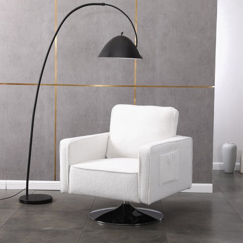 Fauteuil club pivotant 30,5 pouces Deysia, Fausse fourrure blanche