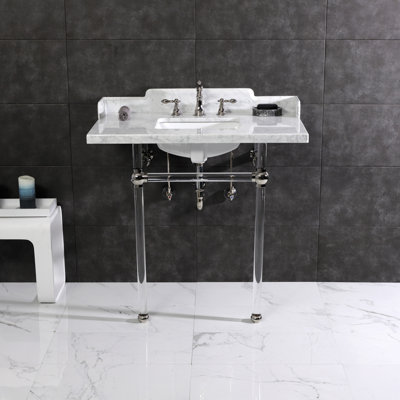 Lavabo console en marbre de Carrare de 36 po avec pieds en acrylique Kingston LMS36MASQ0 Kingston White, marbre / noir mat