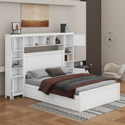 Lit en bois avec armoire tout-en-un, tablette et prises, lit gigogne simple TG