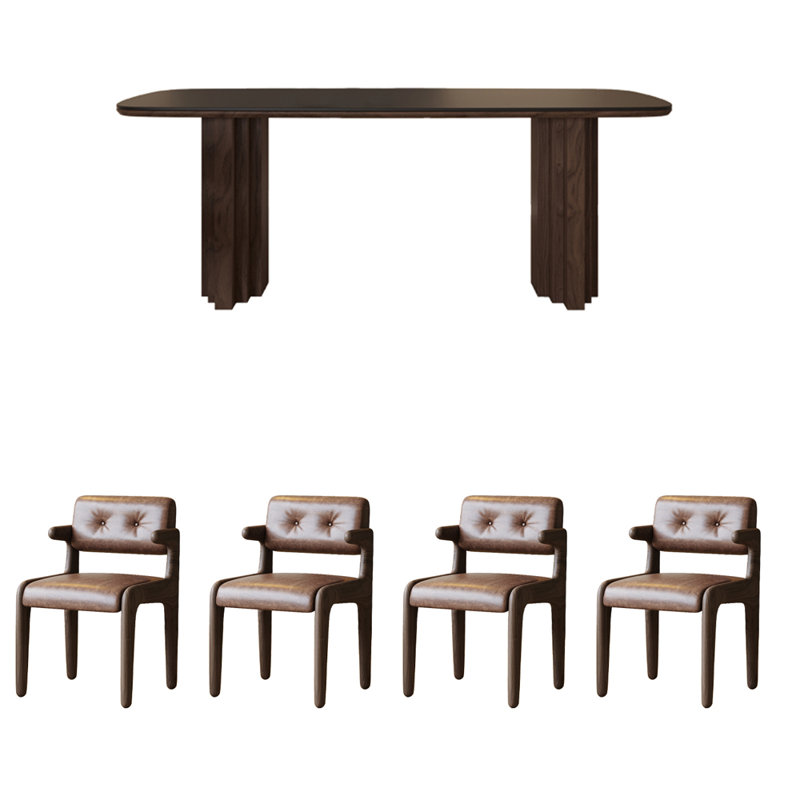 French retro simple rectangular dining table set, 29.5"H x 63"L x 31.5"W