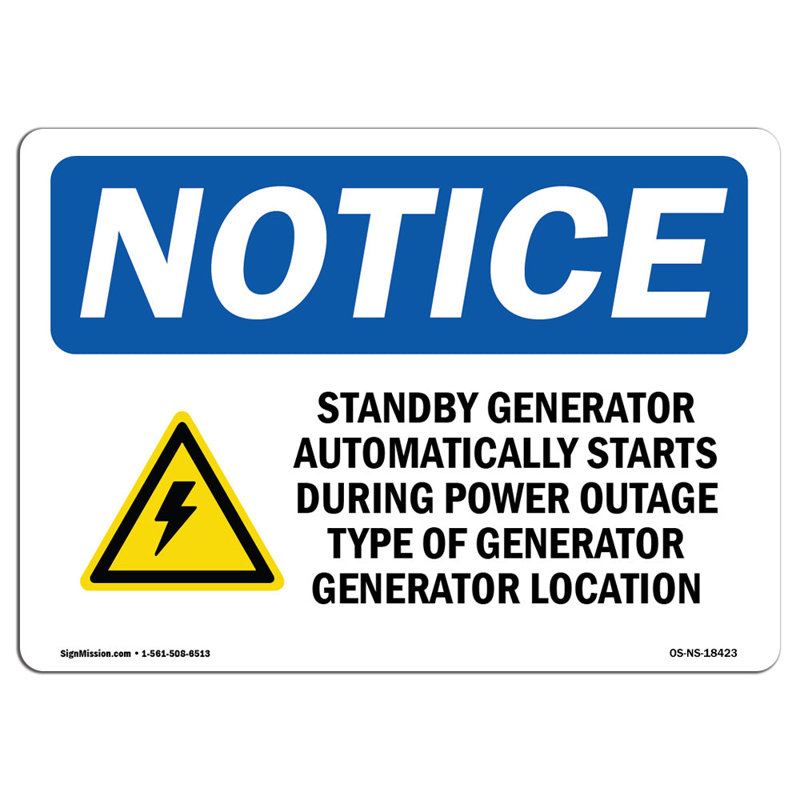 Standby Generator Automatically Sign with Symbol, 18" H x 24" W x 0.1" D