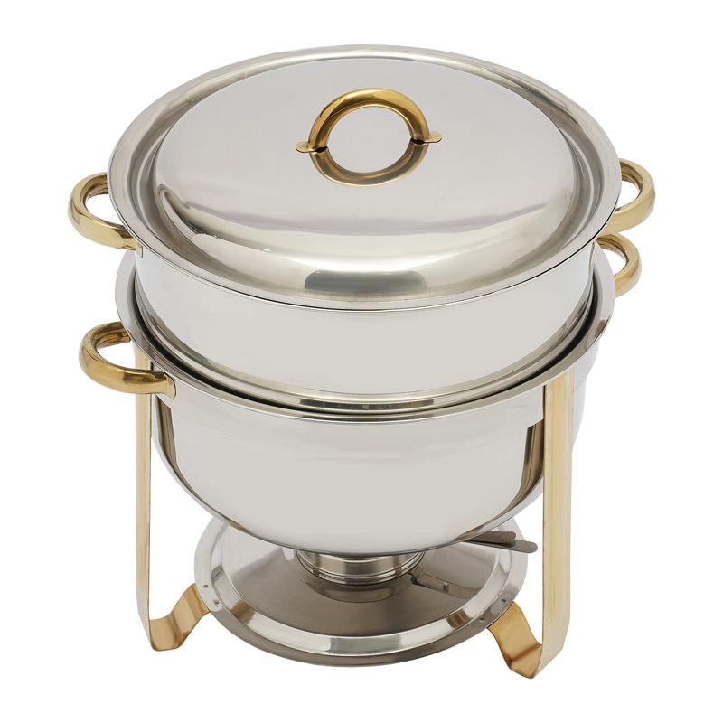 14.2Qt Gold Stainless Steel Round Chafing Dish with Lid, Gold