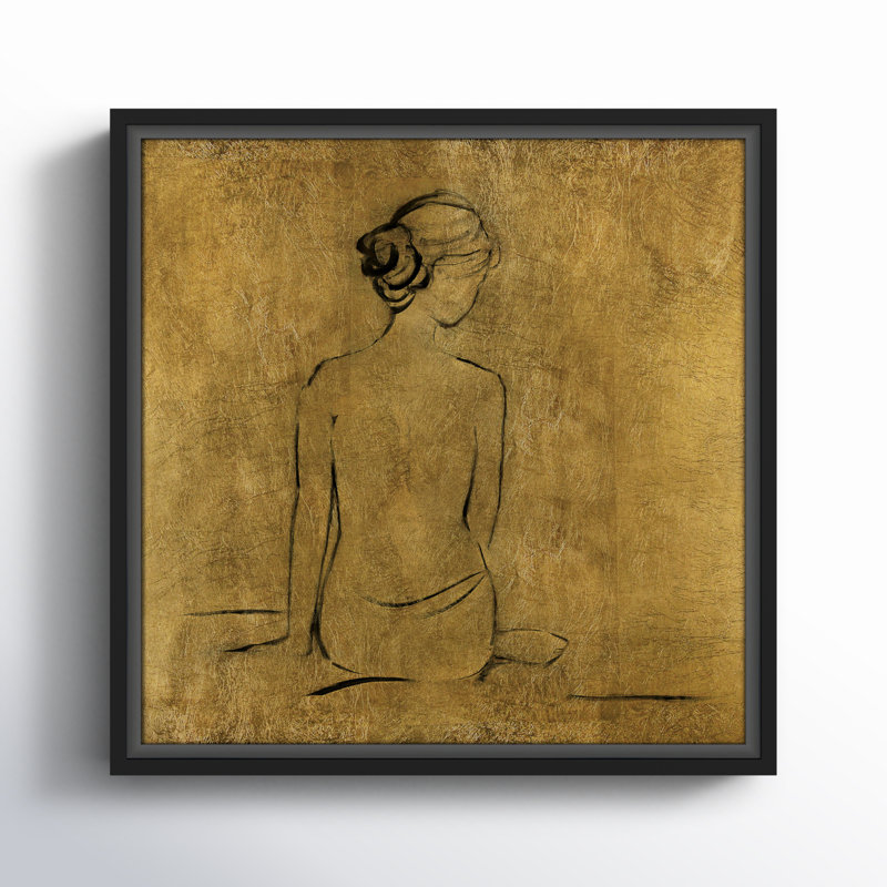 «Maia Golden Bather I» par Sally Swatland - reproduction d'art, H 13,5 po x l 13,5 po x P 2 po, Toile avec cadre noir