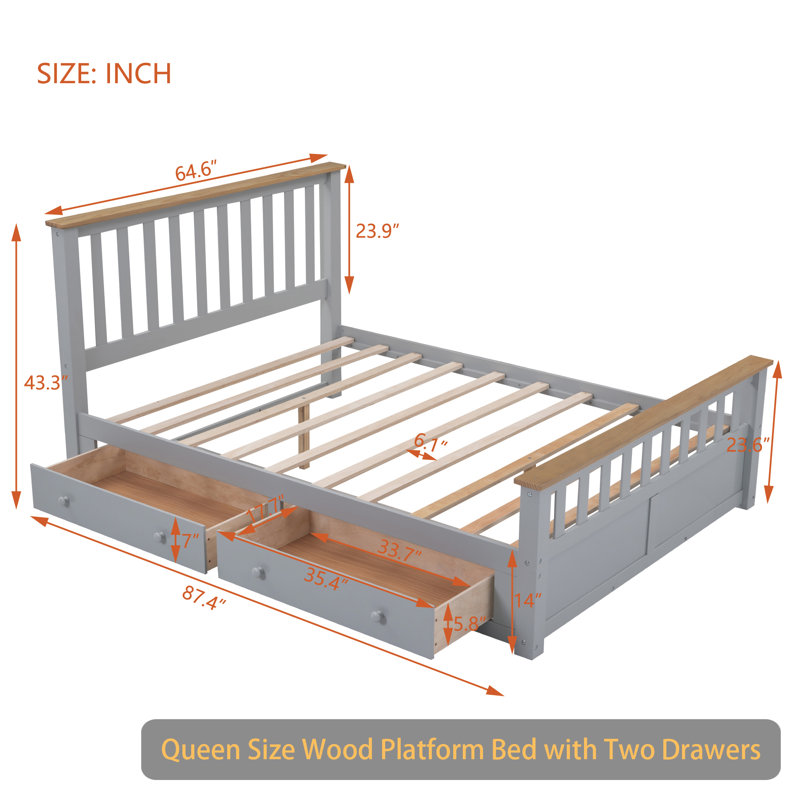 Condatore 43.3'' Platform Bed, Gray/Brown, Queen