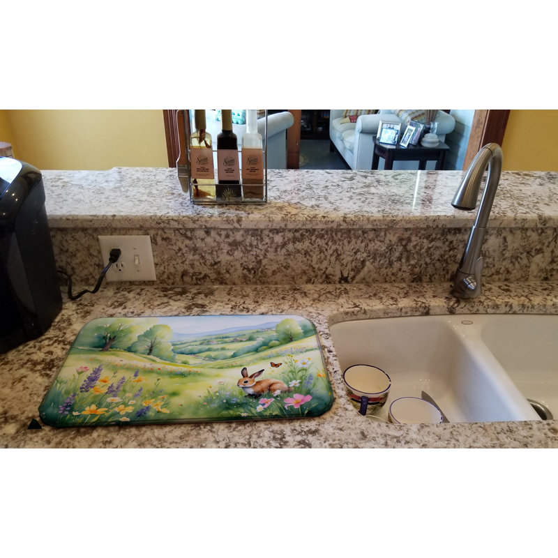 Rabbit Springtime Meadow Dish Drying Mat