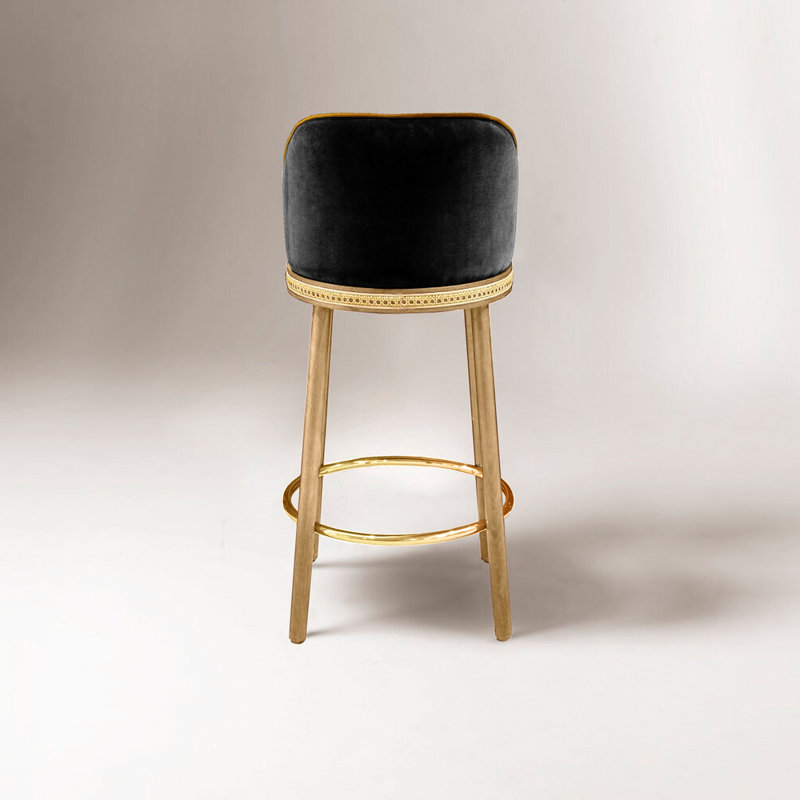 Alma Counter & Bar Stool, Bar Stool (30" Seat Height), Black, Polished Brass