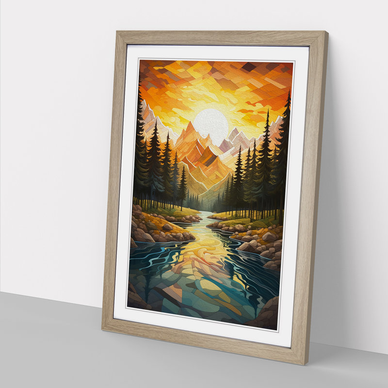 Landscape Geometric No.2 - Single Picture Frame Print on Wood, Oak Framed, 64cm H x 46cm W