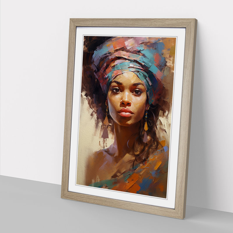 XYZ-FRM-V1223-1774 African Woman Impressionism - Single Picture Frame Print on Wood, 46cm H x 34cm W x 2cm D, Oak 