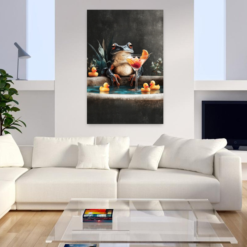 «Frog In Bathtube», art mural contemporain, H 48 po x l 32 po