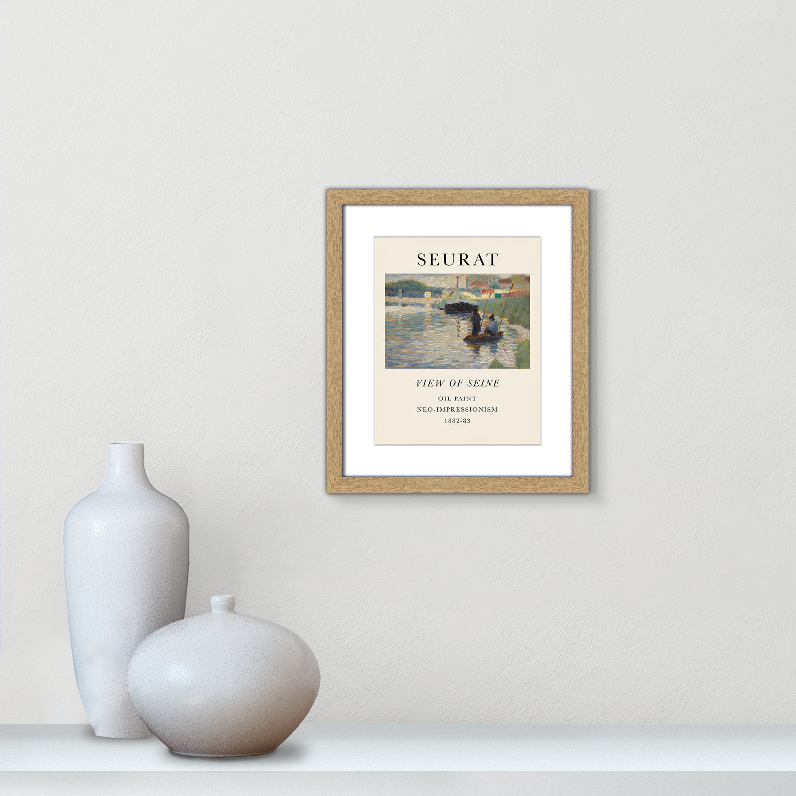 View Of Seine by Georges Seurat, Yes, 15" H x 13" W x 1.25" D, Natural Single Picture Frame