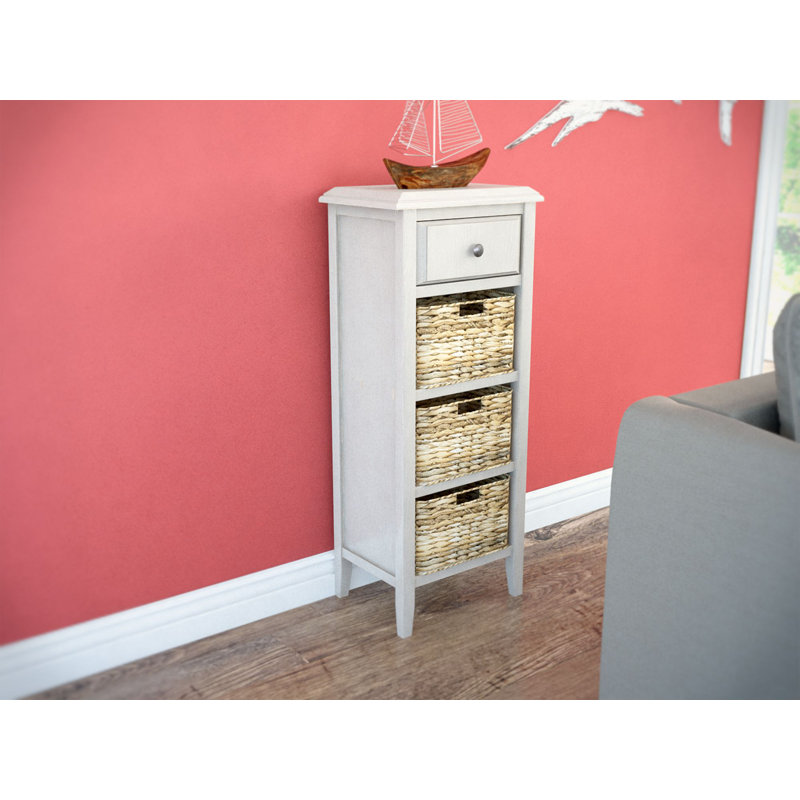 Table de bout en bois massif avec rangement Painswick, Blanc vieilli