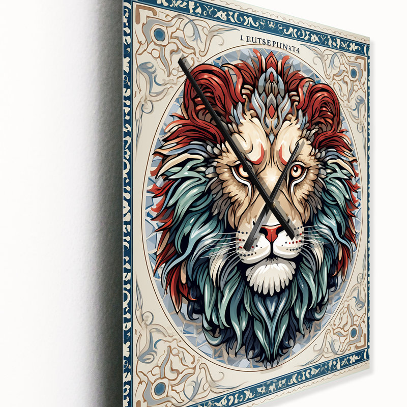 Portrait d'un lion sauvage Illustration rétro I - Animaux horloge murale surdimensionnée, Grand