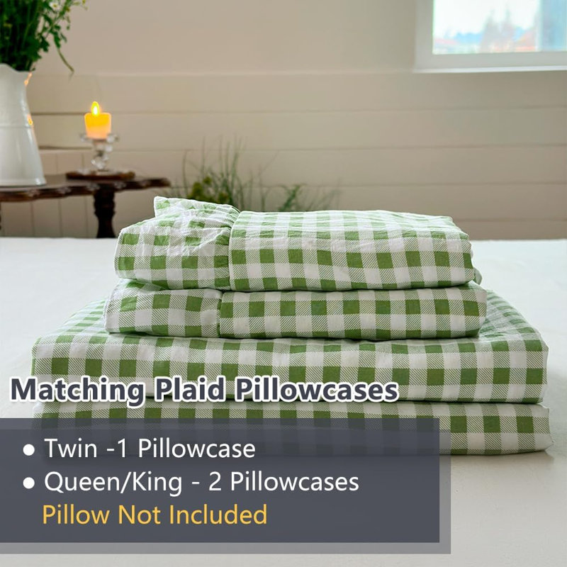 Ensemble de draps Gingham Ruffle, Très grand lit, Vichy vert sauge