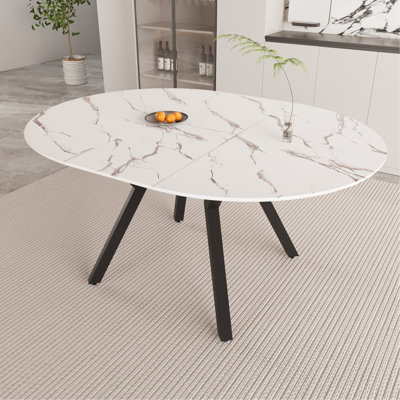 Table de salle à manger moderne extensible pour 4 à 6 personnes avec plateau en panneau de fibres à densité moyenne et pieds en métal