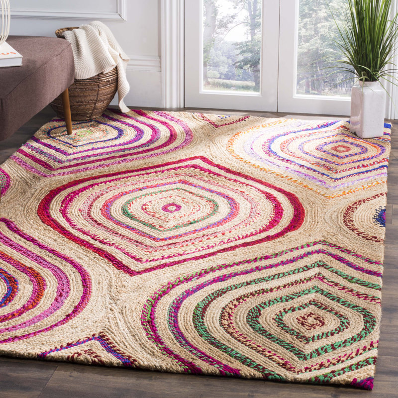 Abhay Hand Woven Jute/Chindi Geometric Rug in Natural, Rectangle 8' x 10'