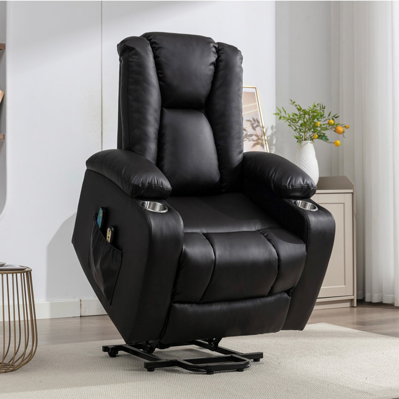 Anuel 88cm Wide Faux Leather Lift Assist Standard Recliner with Massager, Black
