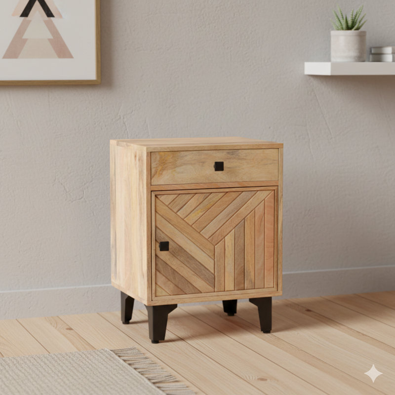 A nightstand made from solid wood.