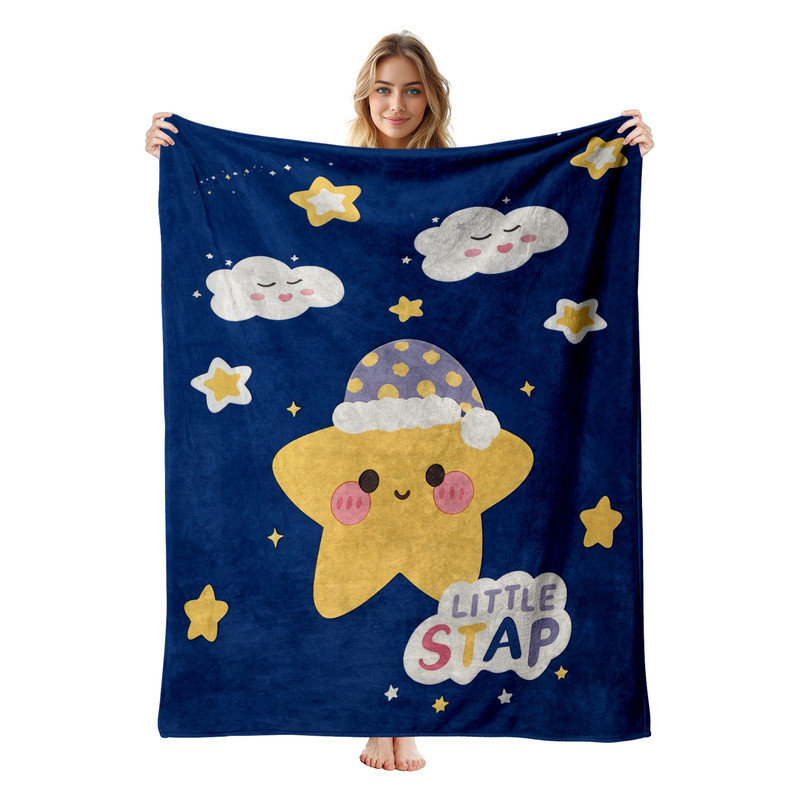Jeté en flanelle JYK, L 40 po x l 50 po, Étoile jaune marine