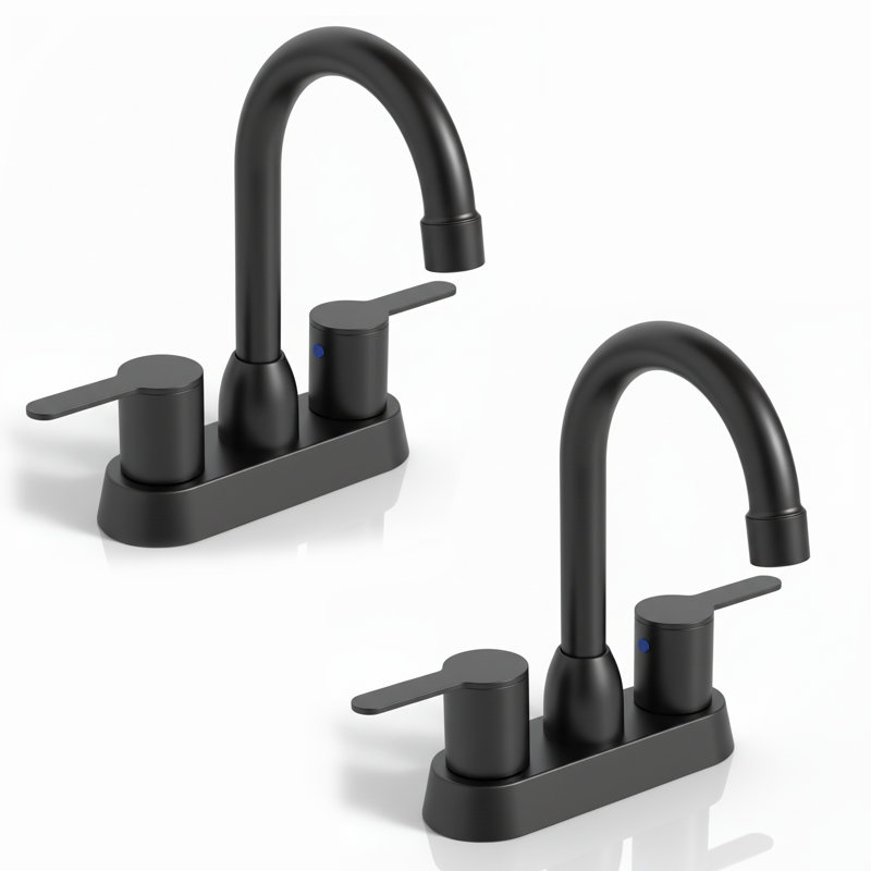 Robinet pour salle de bain à poignée double avec bec pivotant (ensemble de 2), Noir mat