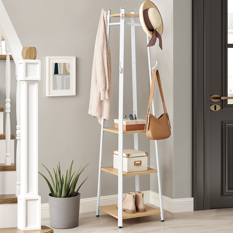 Baryram Metal Freestanding 8 - Hook Coat Rack, Oak/White