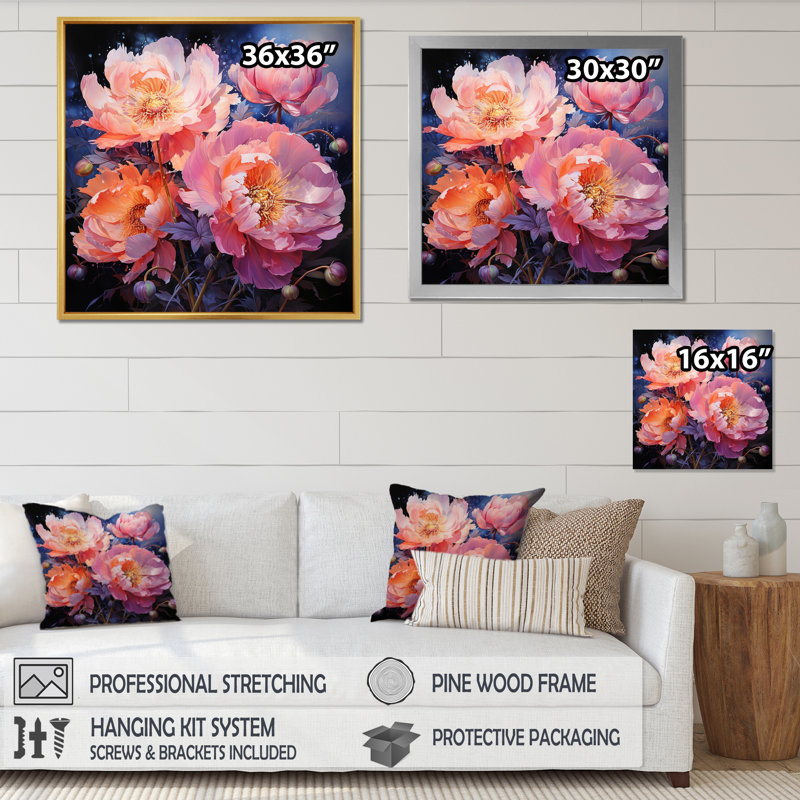 Rose pivoines sérénade III - impression, Toile tendue, H 36 po x l 36 po x P 1,5 po