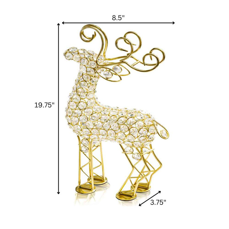 Reno Cristal doré renne, 19,75 po x 8,5 po x 3,75 po, Or, Or