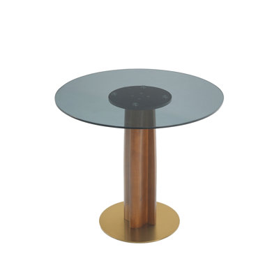 Modern Round Dining Table, 33.5" Tempered Glass Table With Wooden Leg & Gold Base, 2 - Person Kitchen Table For Small Space, 150Lbs Weight Capacity(Only The Negotiation Table)