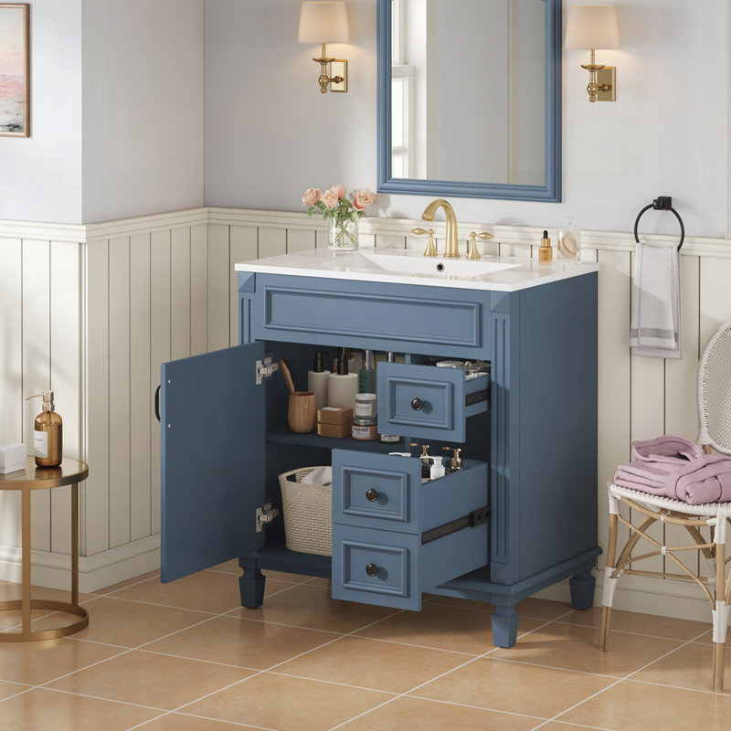 Meuble-lavabo 30 po avec lavabo en céramique, Bleu / Noir, 30"