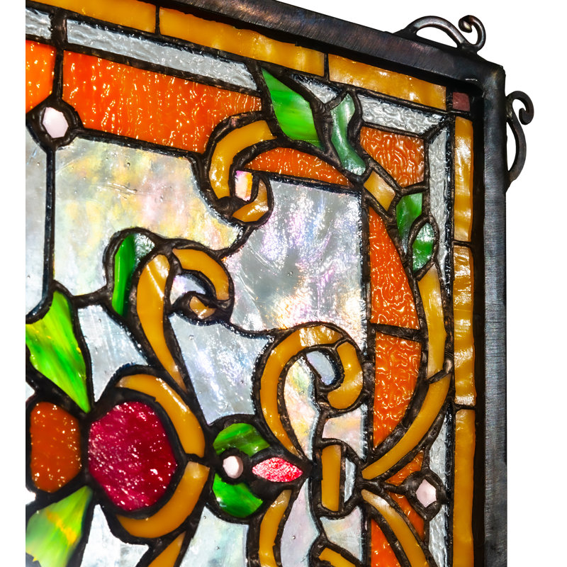 Vitrail de 25 po de largeur x 12 po de hauteur Emma, Blanc / orange / rouge