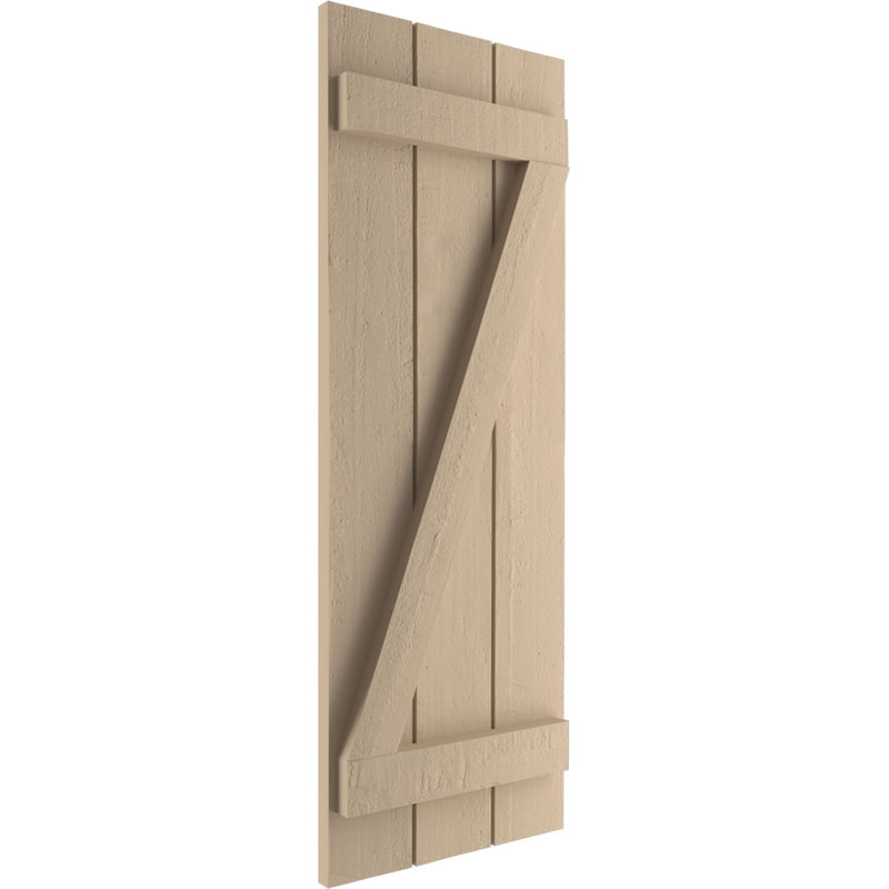 Primed Tan 28" Rustic Faux Wood Board-n-Batten Shutters