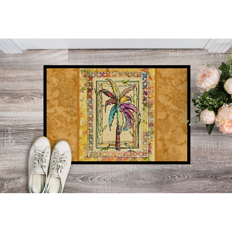 Paillasson antidérapant pour l’intérieur Palm Tree Epling, Rectangle 1 pi 6 po x 2 pi 3 po, Palmier orange