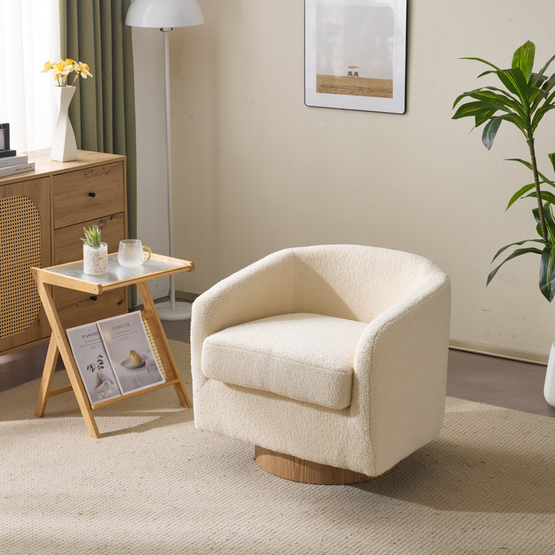 Living Room Swivel Barrel Accent Chair, Khaki Teddy