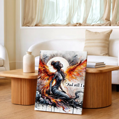 Phoenix, femme, ailes, feu, fantaisie, citation, affiche, impression sur toile, art décoratif décoratif contemporain pour le salon, chambre, bureau, couloir, appartement, galerie