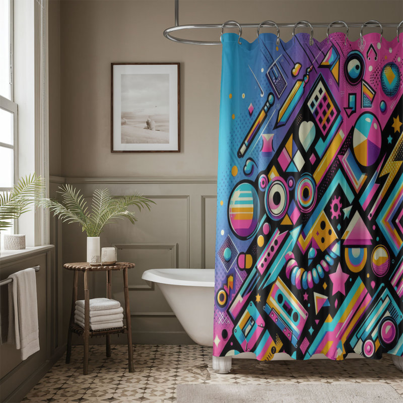 Rideau de douche 1 pièce Funk Wave, H 74 po x l 71 po