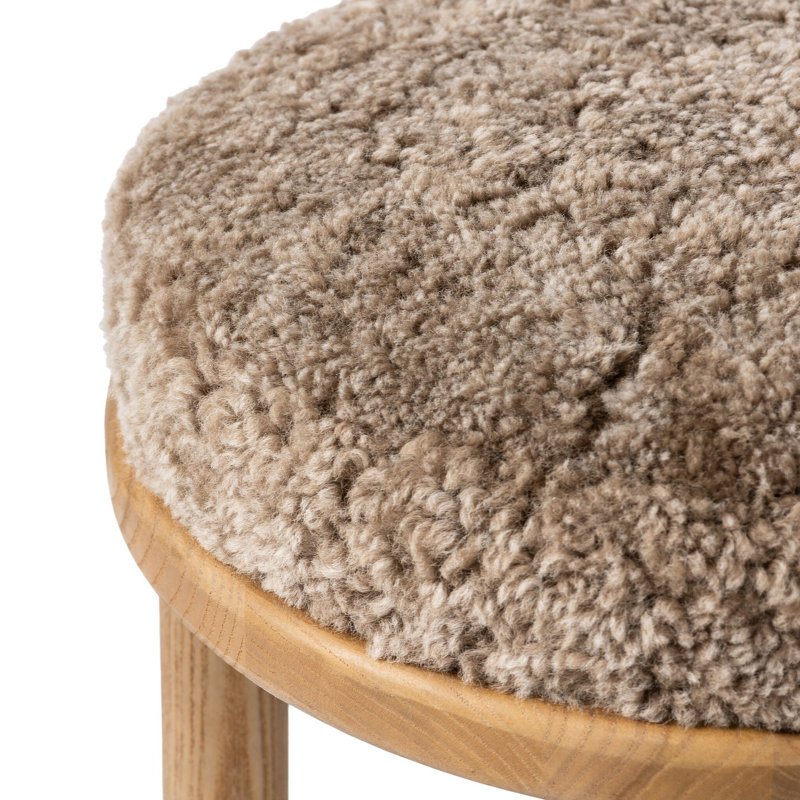 Wells Saldino Stool-Beige Shearling, Bar Stool (30" Seat Height), Sandy Nettewood, Taupe Shearling