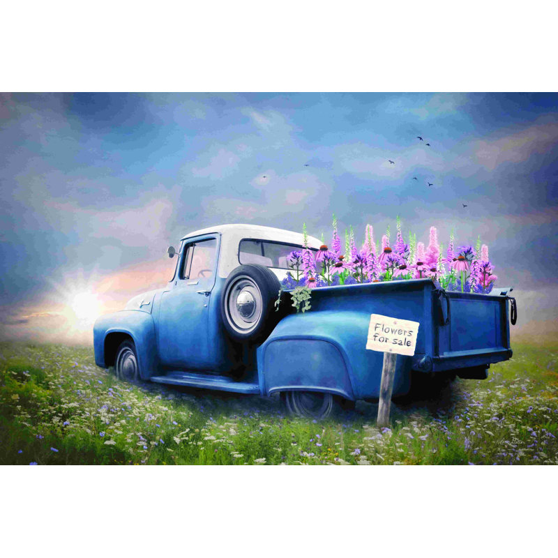 «Blue Ford with Foxglove Flowers», impression sur toile tendue, H 8 po x l 12 po