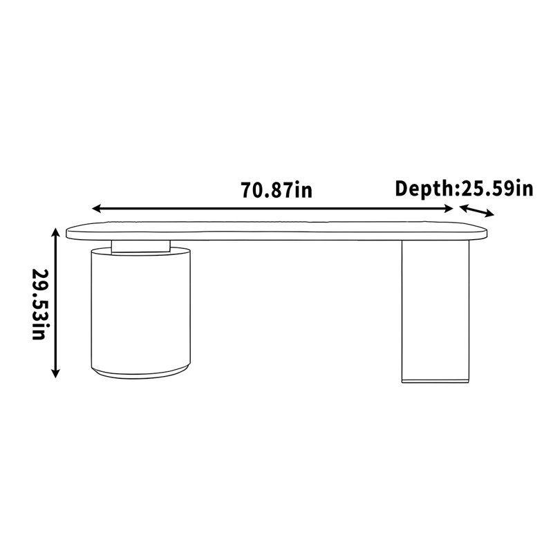 Bureau pour bureau à domicile avec surface en cuir, H 29,53 po x l 70,87 po x P 25,59 po