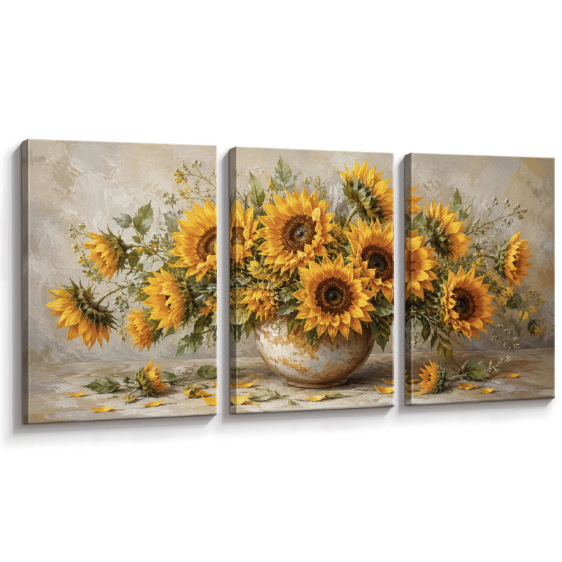 Art floral tournesol, photos de salon, impression sur toile encadrée, H 24 po x l 48 po x P 1,5 po, Toile tendue