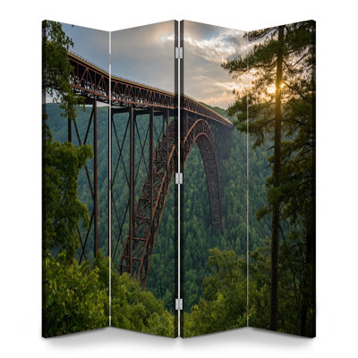 Paravent pliant à 4 panneaux, séparation de pièce, coucher de soleil royal, pont New River Gorge, Virginie-Occidentale, cloison de protection autoportante, séparation d'intimité