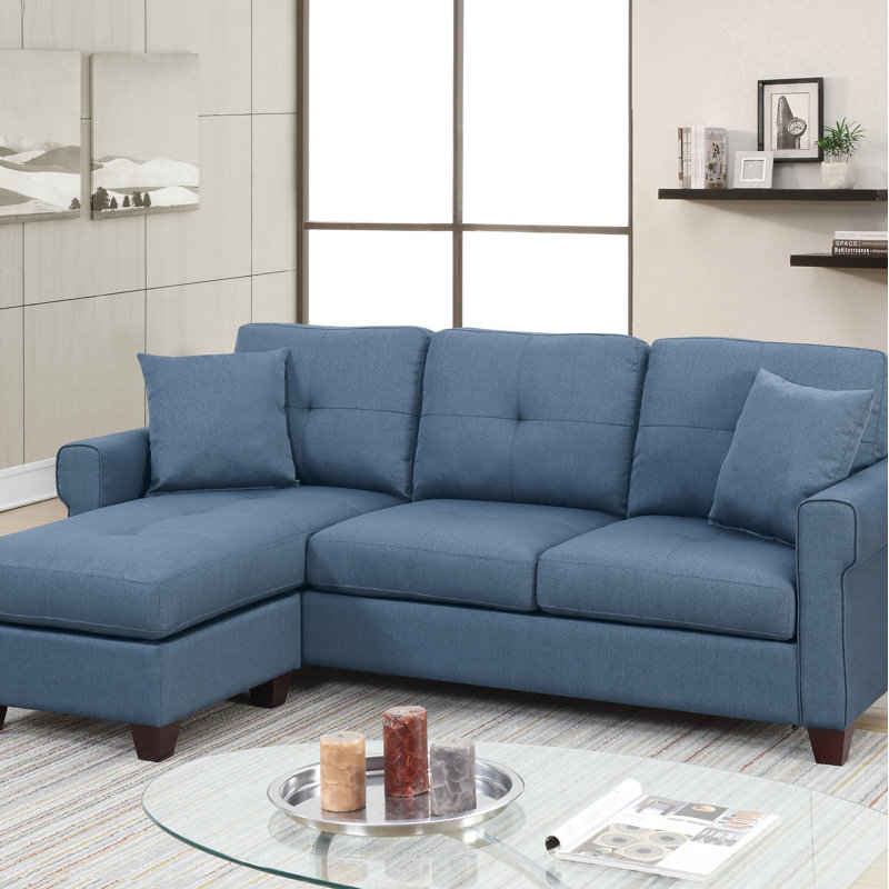 Canapé modulaire réversible en polyfibre capitonné, Tissu bleu
