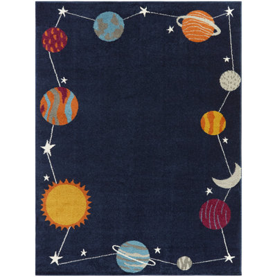 Power Loom Navy Blue/Pink/Yellow Area Rug