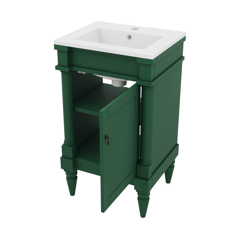 Meuble-lavabo autoportant 18 po avec porte et meuble-lavabo à tablette réglable 18 po avec lavabo en céramique, Vert