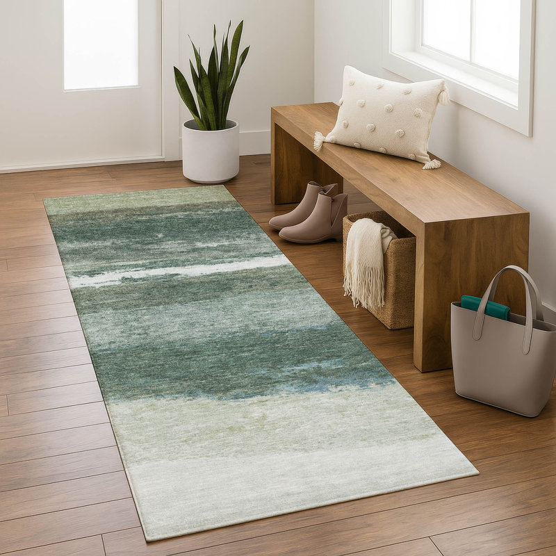 Premium Machine Washable Mayfield Striped Rug, 2'3" x 7'6" Runner, Aloe