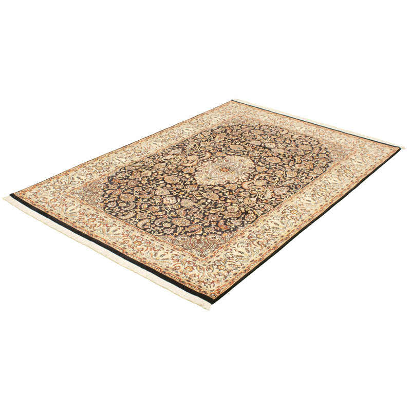 Tapis de bois one-of-kind-noué la 2010 tabriz noir/ivoire/brun 6 pi 8 po x 9 pi en laine de 10 po Aldery