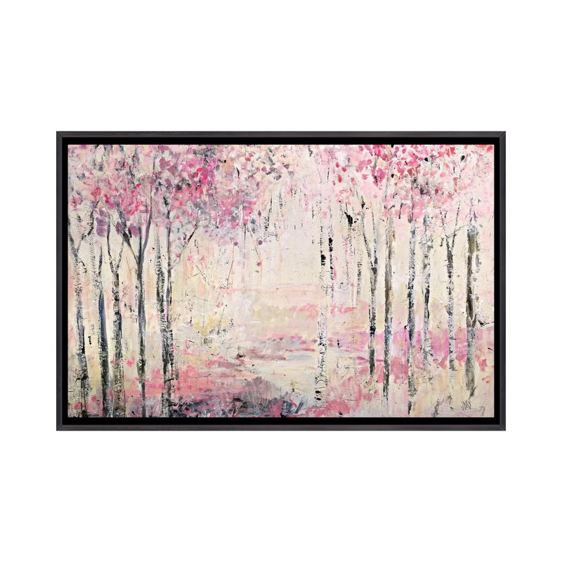 Reproduction d’art, "Pink Park" par Jodi Maas, Pas de tapis, Toile avec cadre noir patiné, H 32 po x l 48 po x P 1,5 po