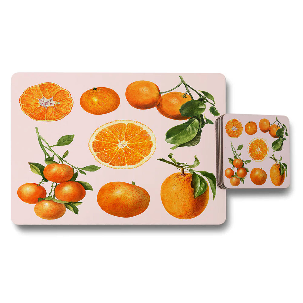 Orange Fruit Placemats and Coaster Set with Citrus Artwork
