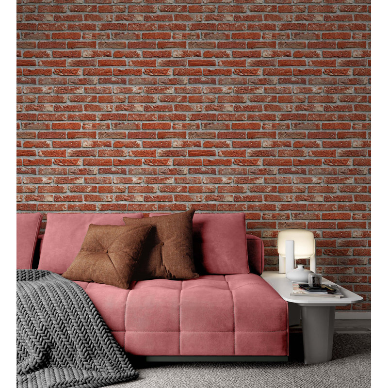 Red Brick Wall Background Construction Removable Wallpaper, 48.96" L x 75" W