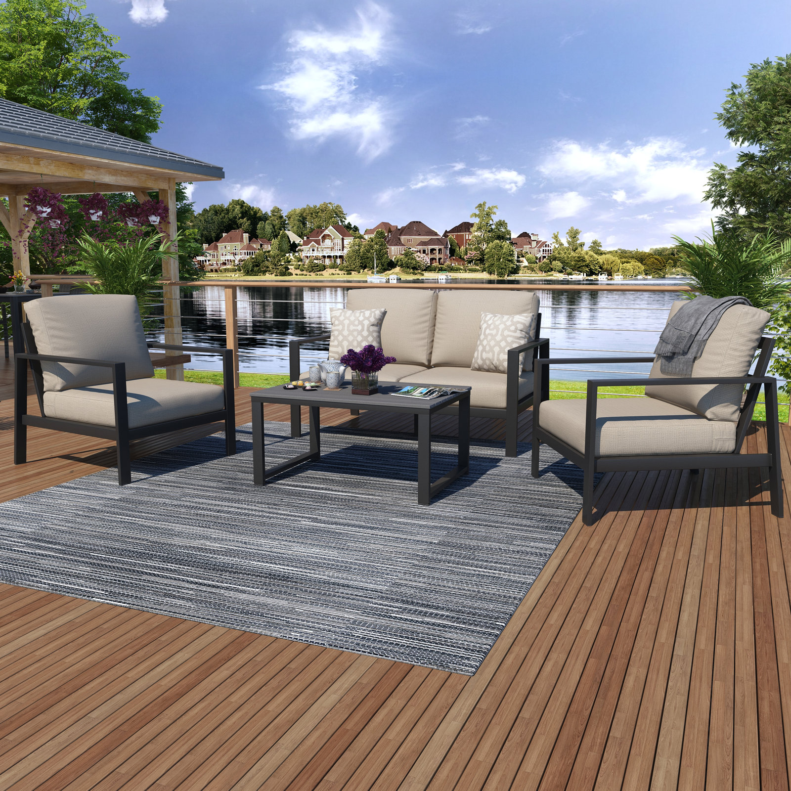 Townsend Sofa Seating Group with Sunbrella® Cushions, Cast Silver Sunbrella®, Gray