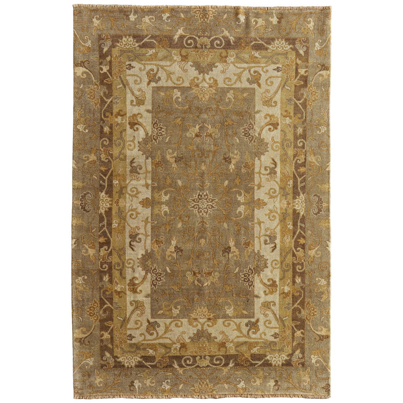 Tapis damassé transitionnel Namche, Gris, Rectangle 9 pi 6 po x 13 pi 6 po
